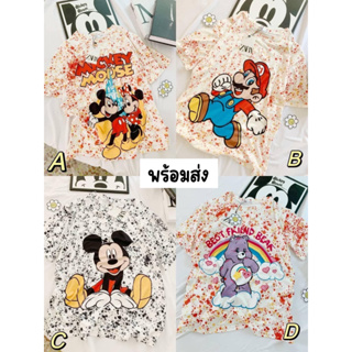 💗พร้อมส่ง💗 เสื้อยืด เสื้อยืดคอกลม Mickey Mouse / แคร์แบร์ / มาริโอ้ ผ้า Cotton-ฝ้าย งานป้ายZARA