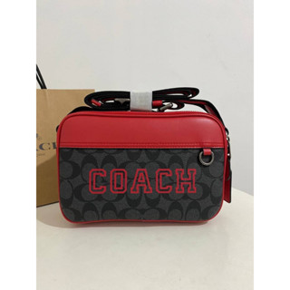 Coach Graham Crossbody In Signature Canvas With Varsity Motif Charcoal Bright Poppy CE638