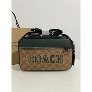 Coach Graham Crossbody In Signature Canvas With Varsity Motif Khaki Amazon Green CE638