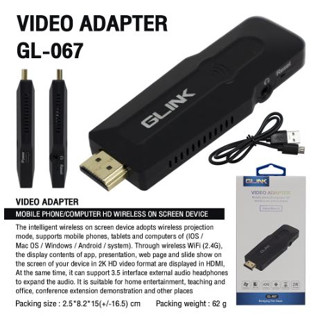 GLINK GL-067 WIRELESS อุปกรณ์แคสภาพ Airplay Miracast แบบไร้สายรองรับโทรศัพท์ทุกรุ่น1080Pไม่ต้องมี WIFIก็ใช้งานได้ GL067