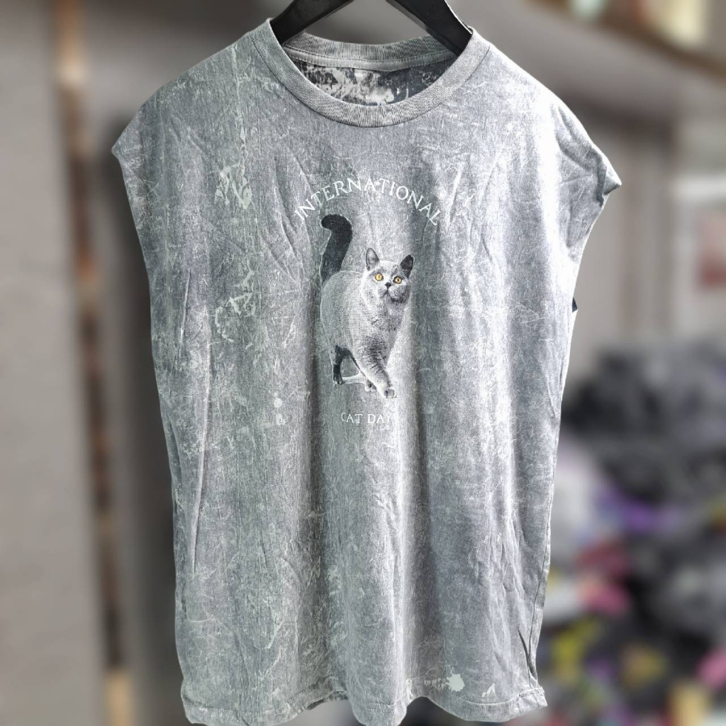 เสื้อแขนกุดหลากสี มือหนึ่ง Oversize อก44-46" ผ้าฟอก ลายวง/น่ารัก เสื้อแขนกุดผู้ชาย ผู้หญิง