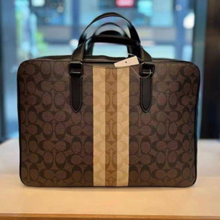 Coach Graham Slim Brief In Blocked Signature Canvas With Varsity Stripe Mahogany Multi C9826