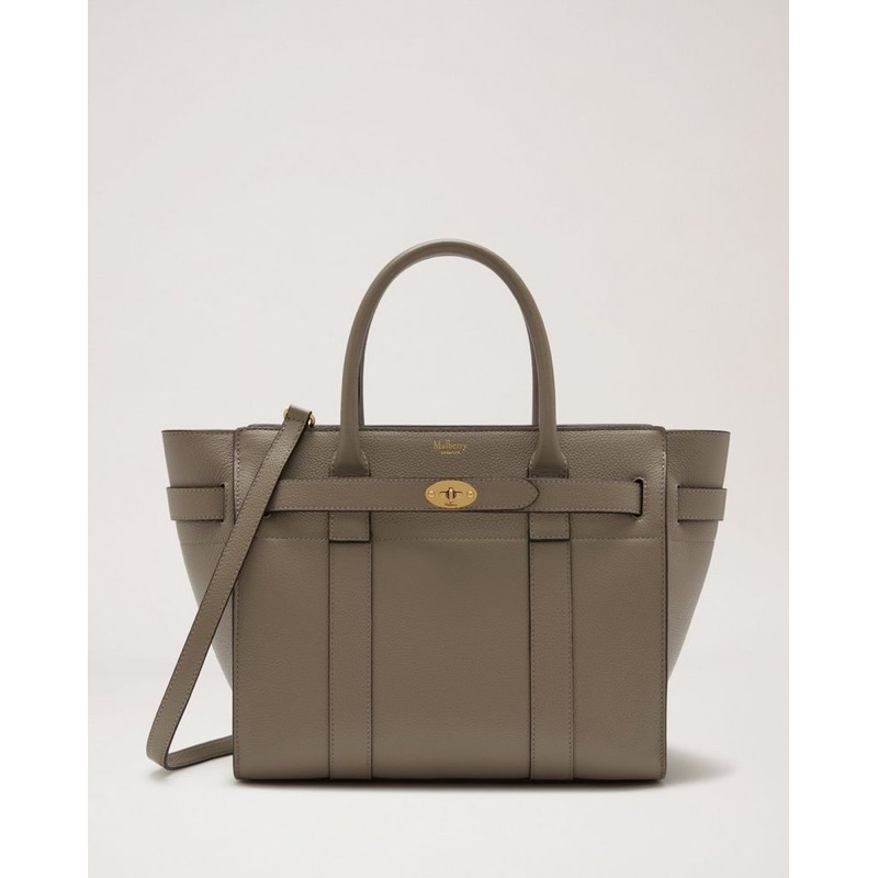 MULBERRY Small Zipped Bayswater Solid Grey Small Classic Grain
