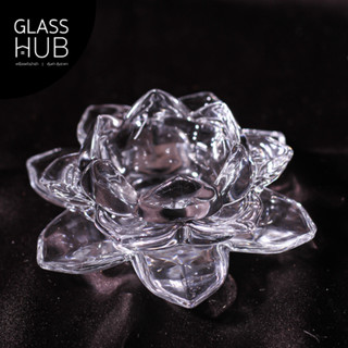 GLASS HUB ( AMORN ) LXS001 - เชิงเทียนแก้ว ทรงดอกบัวบาน แฮนด์เมด ดีไซน์สวยหรู เนื้อใส