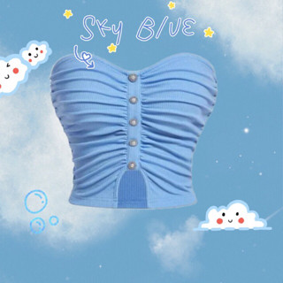 Sky Blue ☁️ เกาะอกสีคราม กระดุมมุก ลุคเจ้าหญิงสุดดดด