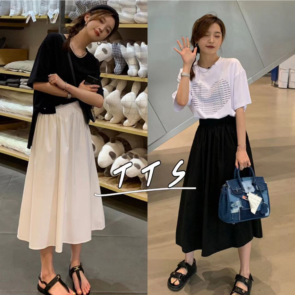 TTS พร้อมส่ง กระโปรงทรงหลวมสไตล์เกาหลีมาใหม่ กระโปรงทรงหลวมแต่เข้ารูปมีรูปทรงสวมแล้วสวย