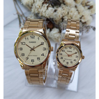 นาฬิกาคู่รัก Casio รุ่น MTP-V001G-9B และ LTP-V001G-9B สายแสตนเลสสีทอง สุดหรู - ของแท้ 100% รับประกัน 1ปีเต็ม