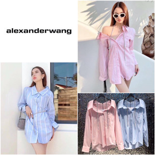 เสื้อเชิ้ตแขนยาว ALEXANDER WANG CRYSTAL EMBELLISHED STRIPE COTTON SHIRT