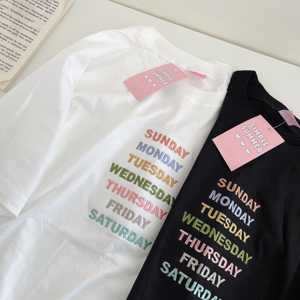 S242 เสื้อยืด oversize ผ้าคอตตอน ปัก monday-sunday