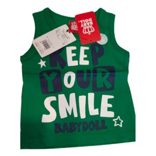 เสื้อเด็ก ญี่ปุ่น size 80 (มือ1 ป้ายห้อย) babydoll แขนกุด สีเขียว green baby tank top