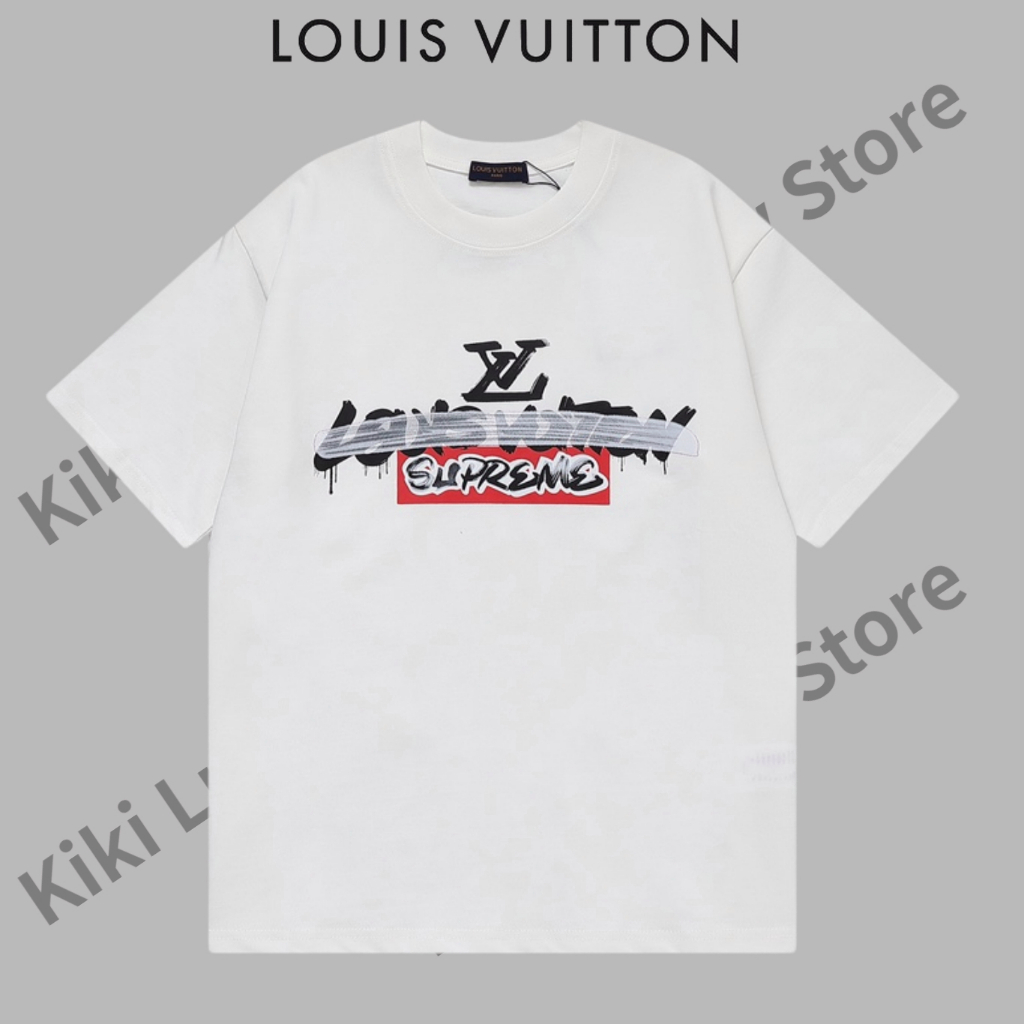 LV Louis Vuitton joint supreme men's pure cotton round neck short-sleeved T-shirt for men and women of the same style