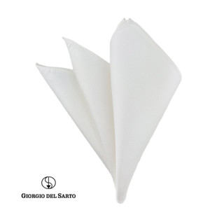 GIORGIO DEL SARTO Silk White Pocket Square B ผ้าเสียบสูทไหมสีขาว 100%Silk