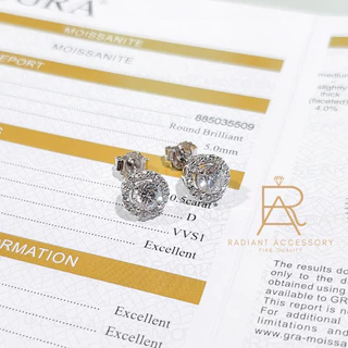 ต่างหูเงินแท้ เพชร Moissanite 1กะรัต ชุบทองคำขาว พร้อมใบเซอร์