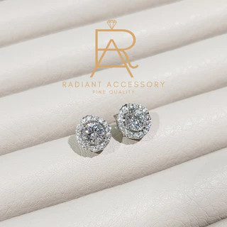 ต่างหูเงินแท้ เพชร Moissanite 1กะรัต ชุบทองคำขาว พร้อมใบเซอร์