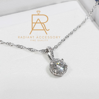 จี้เงินแท้ ชุบทองคำขาว เพชร Moissanite 1 กะรัต มีใบเซอร์ พร้…