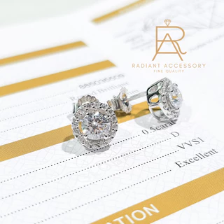 ต่างหูเงินแท้ เพชร Moissanite 1กะรัต ชุบทองคำขาว พร้อมใบเซอร์