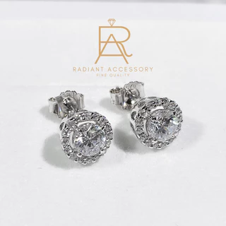 ต่างหูเงินแท้ เพชร Moissanite 1กะรัต ชุบทองคำขาว พร้อมใบเซอร์