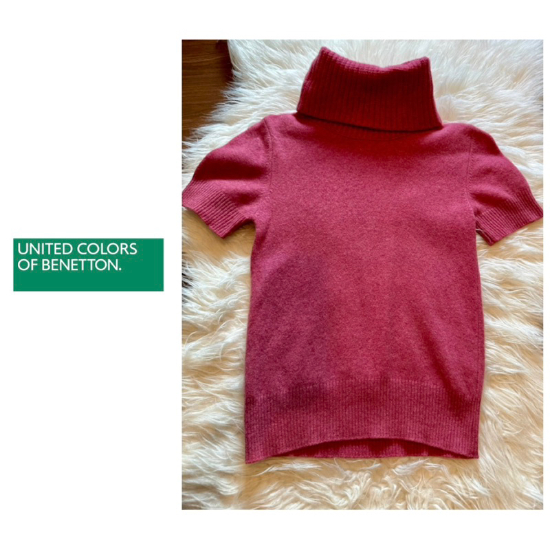 แท้ 💯# Used Benetton อกก่อนยืด 28” เสื้อคอเต่า กันหนาว สีชมพู หวานมาก สภาพดี ใหม่กริบ