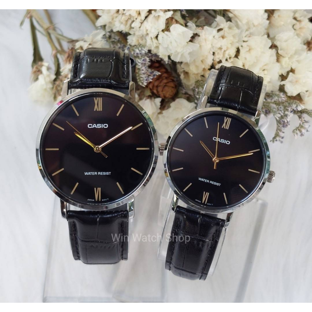 นาฬิกาคู่รัก Casio รุ่น MTP-VT01D, LTP-VT01D สายสแตนเลส หน้าปัดดำ สไตล์เรียบหรู -ของแท้ 100% ประกันศูนย์ CMG 1ปี