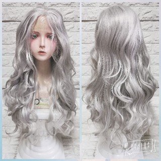 วิกทอมือลอนสีขาวเงิน​ lace front wig (พร้อมส่งจากไทย)​