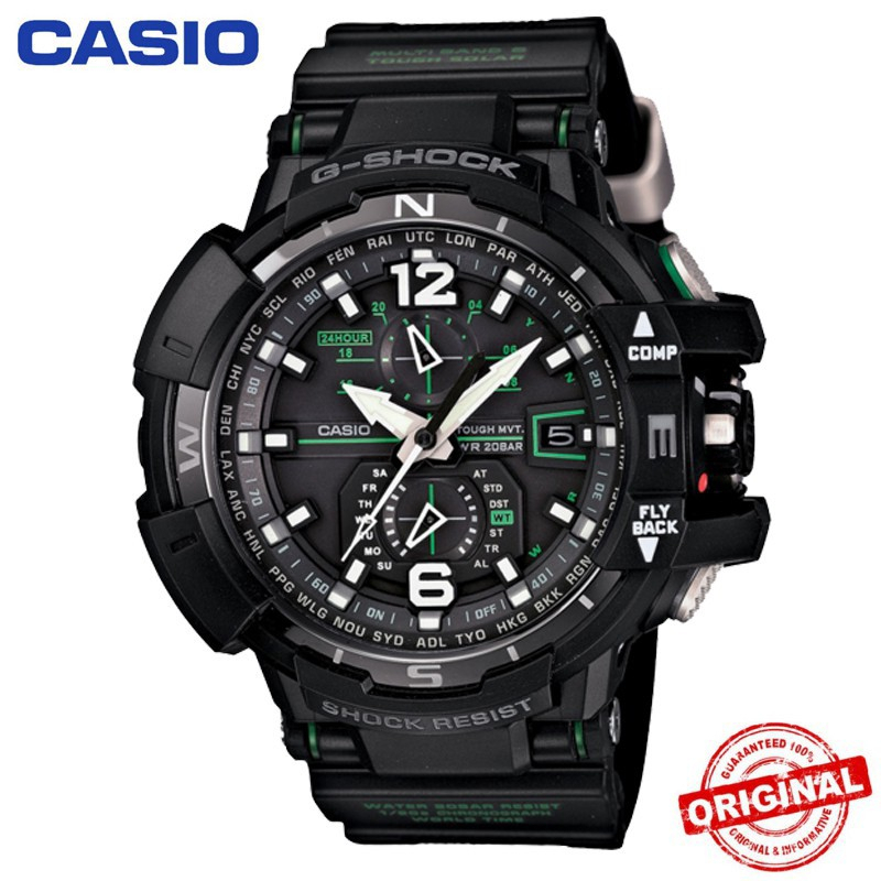 Casio G-shock Black &amp; Green GW-A1100 นาฬิกาผู้ชายสปอร์ตวา