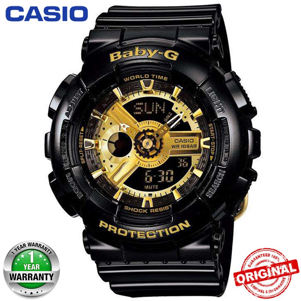(Hot sale)Original Casio Baby-G BA110 Black Gold Wrist Watch Women Sport
