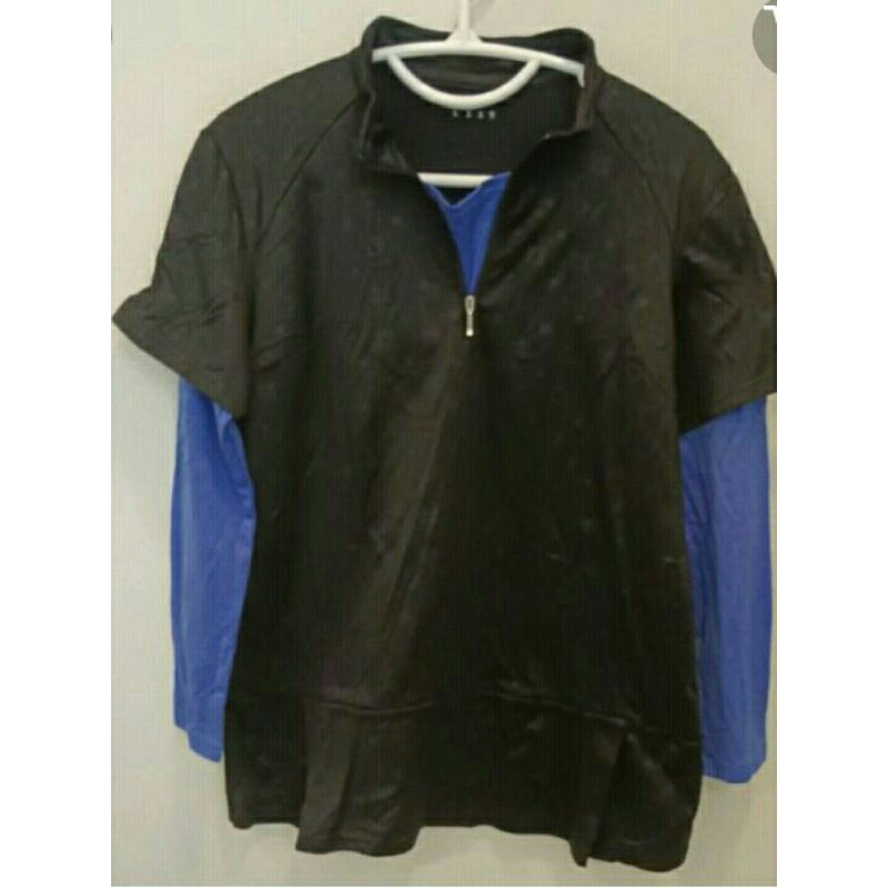 LEAN เสื้อกีฬา ญ แขนต่อ คอซิป สีดำ แขนน้ำเงิน สภาพดี 40/27" มือสอง
