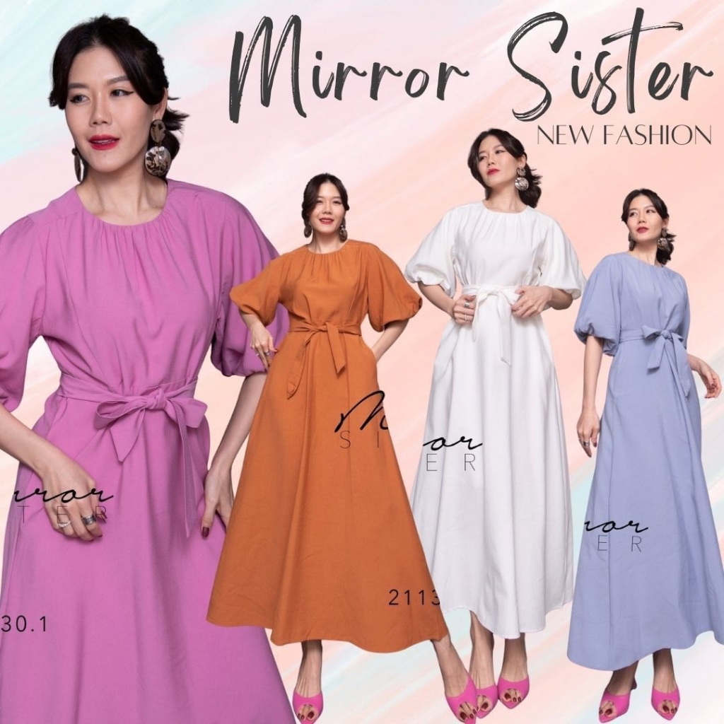 Mirrorsister 21130.1 เดรสตัวยาว เดรสออกงาน ช่วงแขนพองสวยเก๋ ช่วงล่างเป็นกระโปรงยาวบานทรงA มีสายผูกเอว