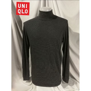 HEATTECH Uniqlo Brand_2nd hand เสื้อยืดคอเต่าแขนยาวฮีตเทคลายทาง/Size​ L/Made​ in​ Bangladesh 🇧🇩​/ แท้มือสองกระสอบนำเข้า​