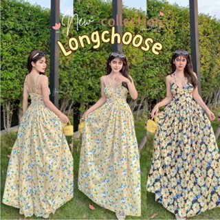 yellow flower dress Maxidress เดรสยาวคล้องคอ ผูกหลัง ผ้าไหมดิจิตอลพิมลายผ้า ลายดอกไม้สีเหลือง เดรสไปทะเล yanin