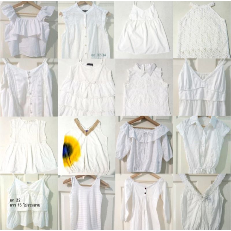 เสื้อสีขาวสายเดี่ยว #ผ้าลินิน #ผ้าฝ้าย #เสื้อลูกไม้ #เสื้อผ้าลายฉลุ #เสื้อวินเทจ