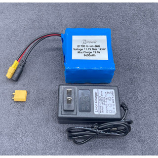 แบตลิเธียม Li-ion 11.1V Max 12.6V 9600mA  21700 แบตลําโพงบลูทูธ งานทั่วไปหรืองาน DIY มีวงจรBMSป้องกัน+ พร้อมที่ชาร์จ