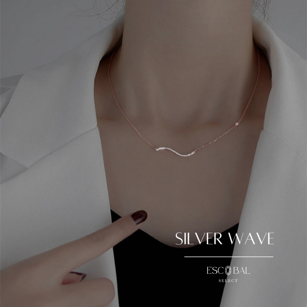 ESCOBAL พร้อมส่ง Silver Wave จี้เพชร Moissanite สร้อยคอเงินแท้ สร้อยคอดีไซน์สุดเก๋ วาเลนไทน์