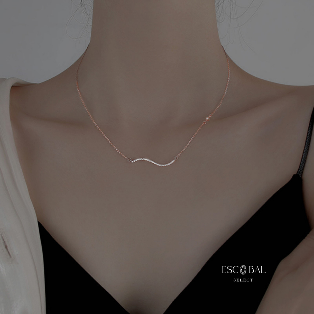 ESCOBAL พร้อมส่ง Silver Wave จี้เพชร Moissanite สร้อยคอเงินแท้ สร้อยคอดีไซน์สุดเก๋ วาเลนไทน์ - รูปที่ 4