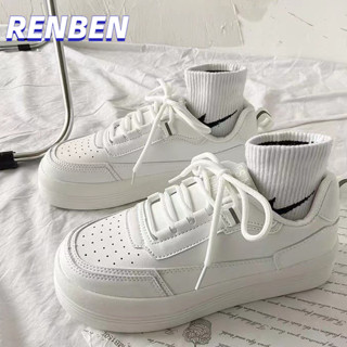 RENBEN รองเท้าแพลตฟอร์มลําลอง ระบายอากาศ หัวกลม ขนาดเล็ก สีขาว สําหรับสตรี นักเรียน