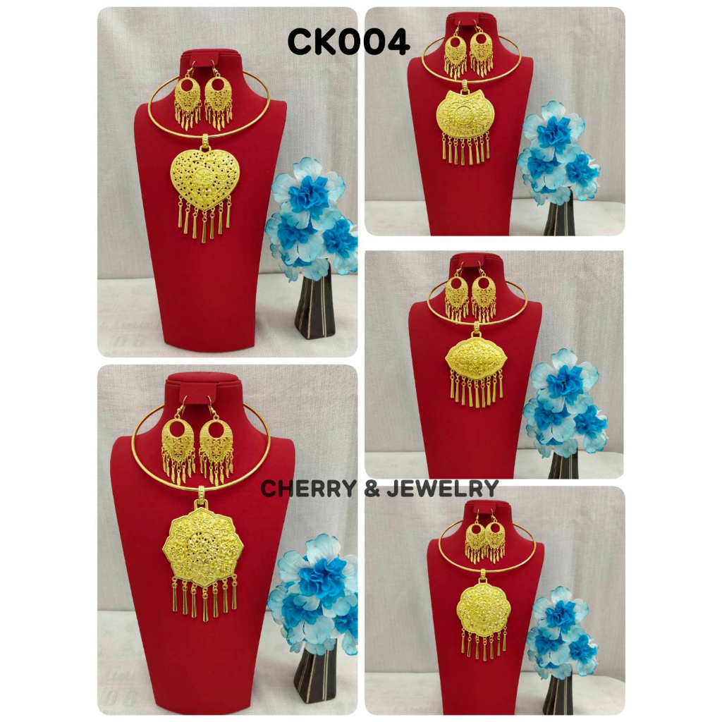 สร้อยคอ+ต่างหู สีทอง รำเซิ้ง ล้านนา เครื่องประดับชุดไทย เส้นลายคมชัด(สินค้าพร้อมส่ง)