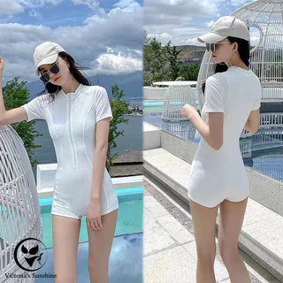 🇹🇭พร้อมส่งในไทย🇹🇭ชุดว่ายน้ำวันพีช แขนสั้น แฟชั่นระบายอากาศการฝึกกีฬา ชุดว่ายน้ำผู้หญิง#0075
