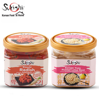 ซูกิชิ เครื่องเคียง2กระปุก : รากบัวดองยูสุ 350g , กิมจิหัวไชเท้า300 กรัม