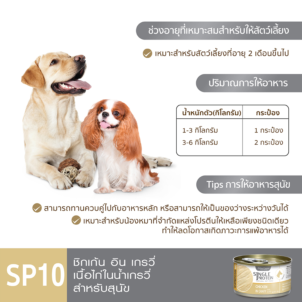 Felina Canino Single Protein (อาหารสำหรับสุนัข) : SP.10 Chicken in Gravy (เนื้อไก่) 85 g. 12 กระป๋อง