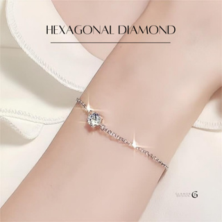 GLAMOR✨สวยหรูปรับได้ สร้อยข้อมือเพชร Hexgonal Diamond สร้อยข้อมือเงินแท้ สร้อยข้อมือผู้หญิง กำไลข้อมือเงินแท้ กำไลแฟชั่น