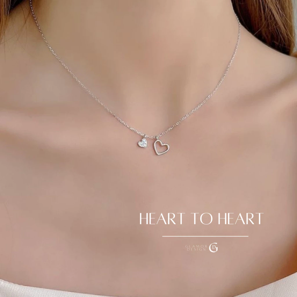 GLAMOR✨สร้อยเพชร Heart to Heart สร้อยคอเงินแท้ สร้อยคอเพชร สร้อยเงินแท้ จี้สร้อยคอ สร้อยคอผู้หญิง