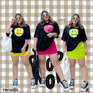 TwinsShopVip💗พร้อมส่ง TW18564 Set #สาวอวบ 2 ชิ้น เสื้อแขนสั้นสกรีนลาย + กระโปรงสั้น ..