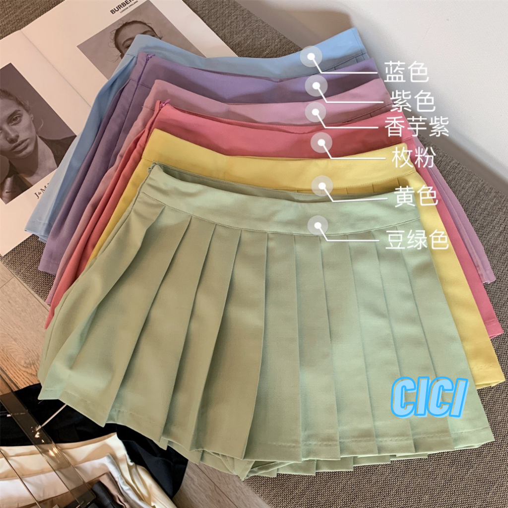 ส่งทันที Cici(NO. 2310)กระโปรงเทนนิสสั้น มีซับใน สีสันสดใส น่ารักสไตล์เกาหลีเกาใจ