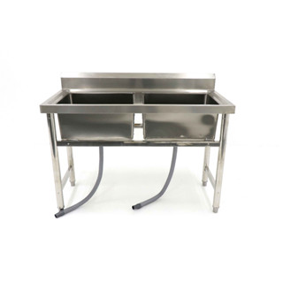 Stainless Steel Double Bowl Sink อ่างล้างจาน ซิงค์สแตนเลส 2 หลุม 120x60x80cm