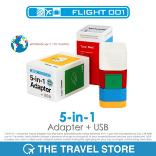 FLIGHT 001 (หัวแปลงปลั๊กไฟใช้ได้ 150 ประเทศ)  5-in-1 Adapter 2 USB Ports Universal Travel Color Coded 150 Countries