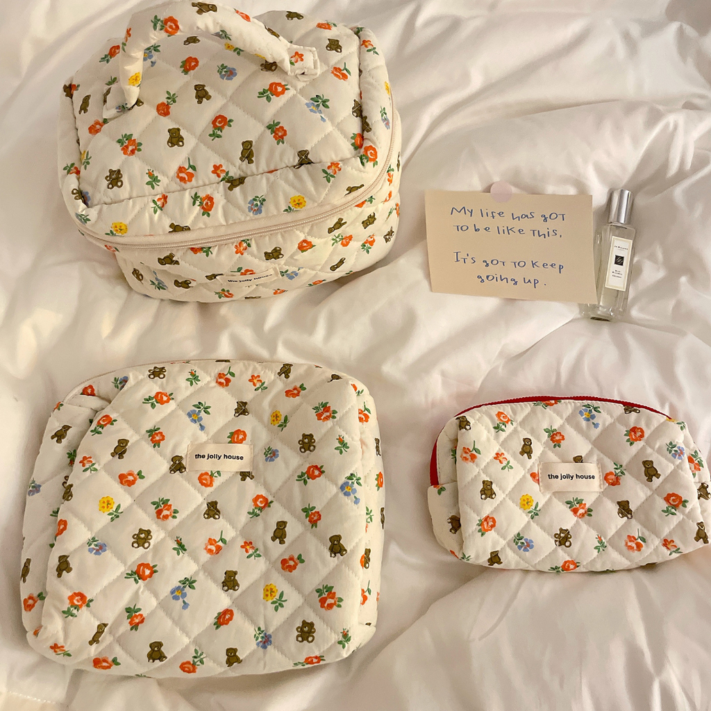 (พร้อมส่ง🐻) INS flowers bear กระเป๋ามีซิป มีให้เลือก 3 ขนาด