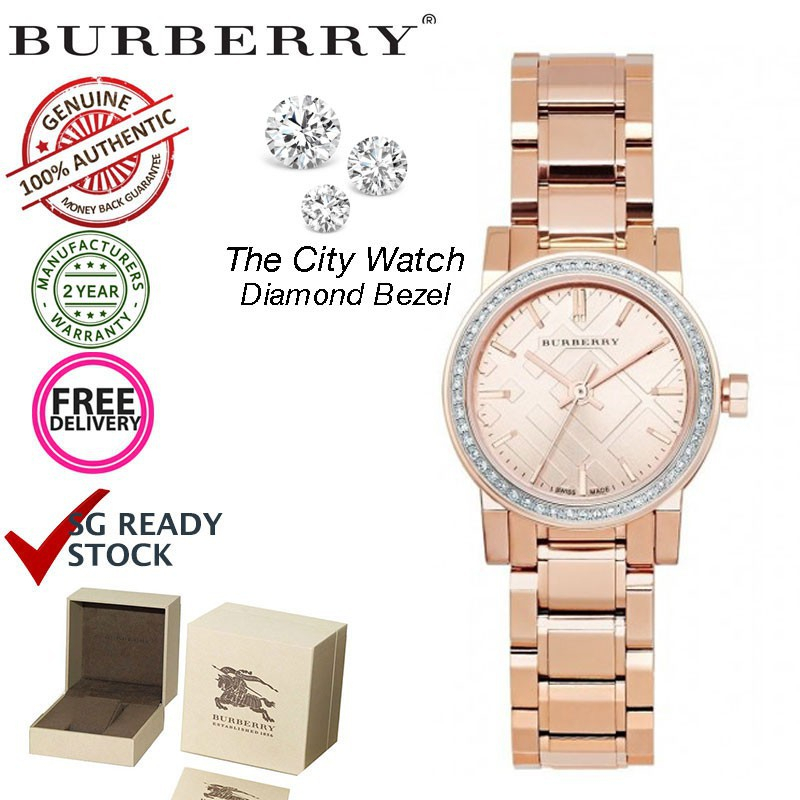 Burberry BU9225 Diamond Bezel Women's Rose Gold Watchนาฬิกาแฟชั่น