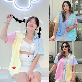 MG0114 เสื้อเชิ้ตแขนสั้น อก38-48" สาวอวบ สีทูโทนพาสเทล น่ารักมาก สงสรานต์ สดใส