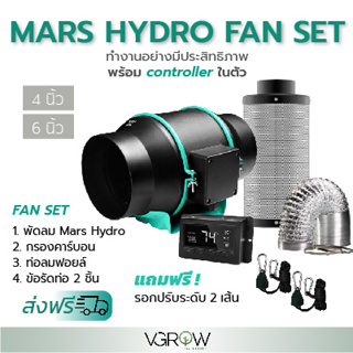 [ส่งฟรี] ชุดพัดลมระบายอากาศ Mars hydro with controller ขนาดเซ็ท 4,6 นิ้ว พัดลม+กรองคาร์บอน+ท่อลม ฟอยล์ Marshydro fan