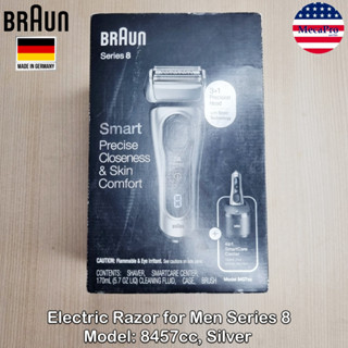 Braun® Series 8 Electric Razor for Men Model:8457cc, Silver เครื่องโกนหนวดไฟฟ้า ไร้สาย ชาร์จได้ กันน้ำ Shaver Kit